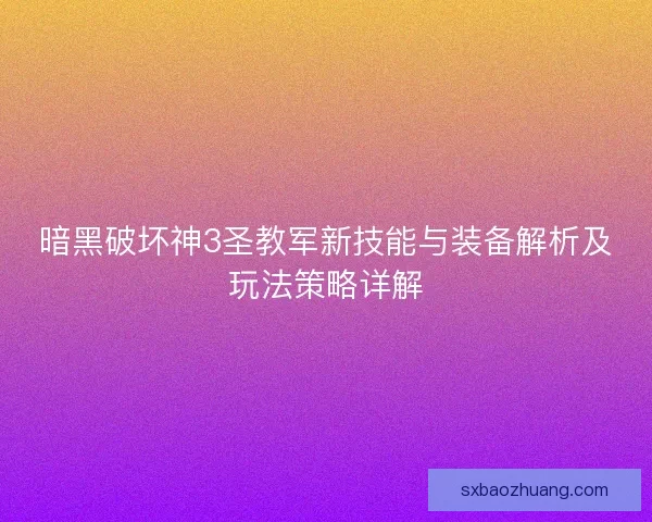 暗黑破坏神3圣教军新技能与装备解析及玩法策略详解